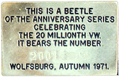 1971 Jubilee Beetle plaque